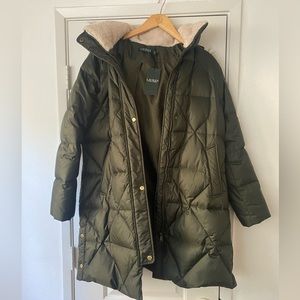 Ralph Lauren mixed quilt puffer with detachable hood